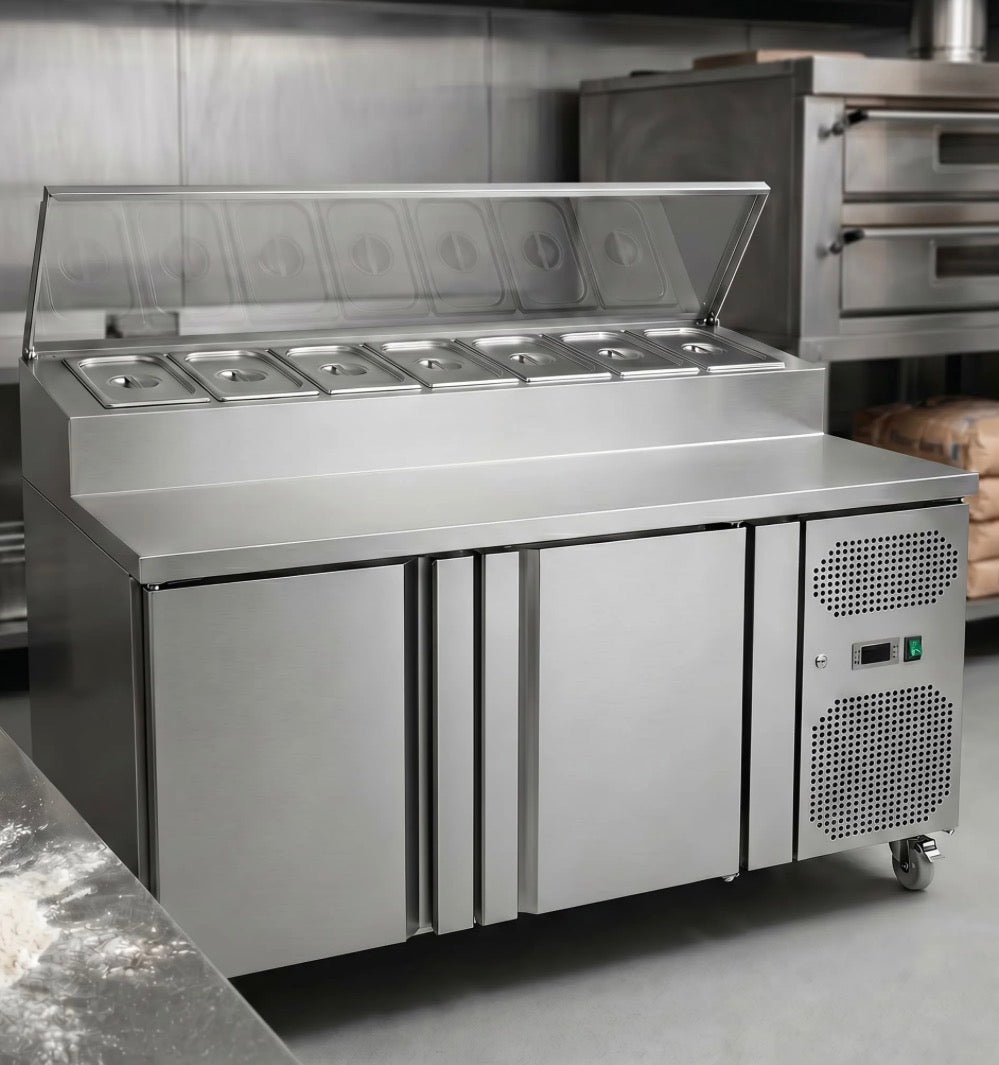 Contender 2 Door Refrigerated Prep Counter (7 × 1/4 GN) – Efficient Food Prep & Chilled Storage