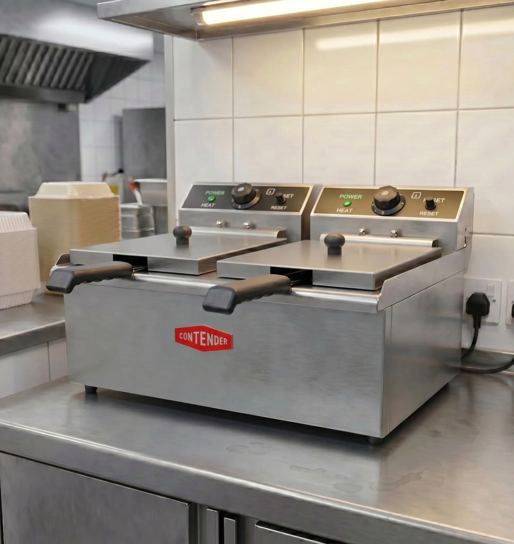 Contender 416mm Twin Tank Electric Fryer – 2 x 9L Countertop Commercial Fryer