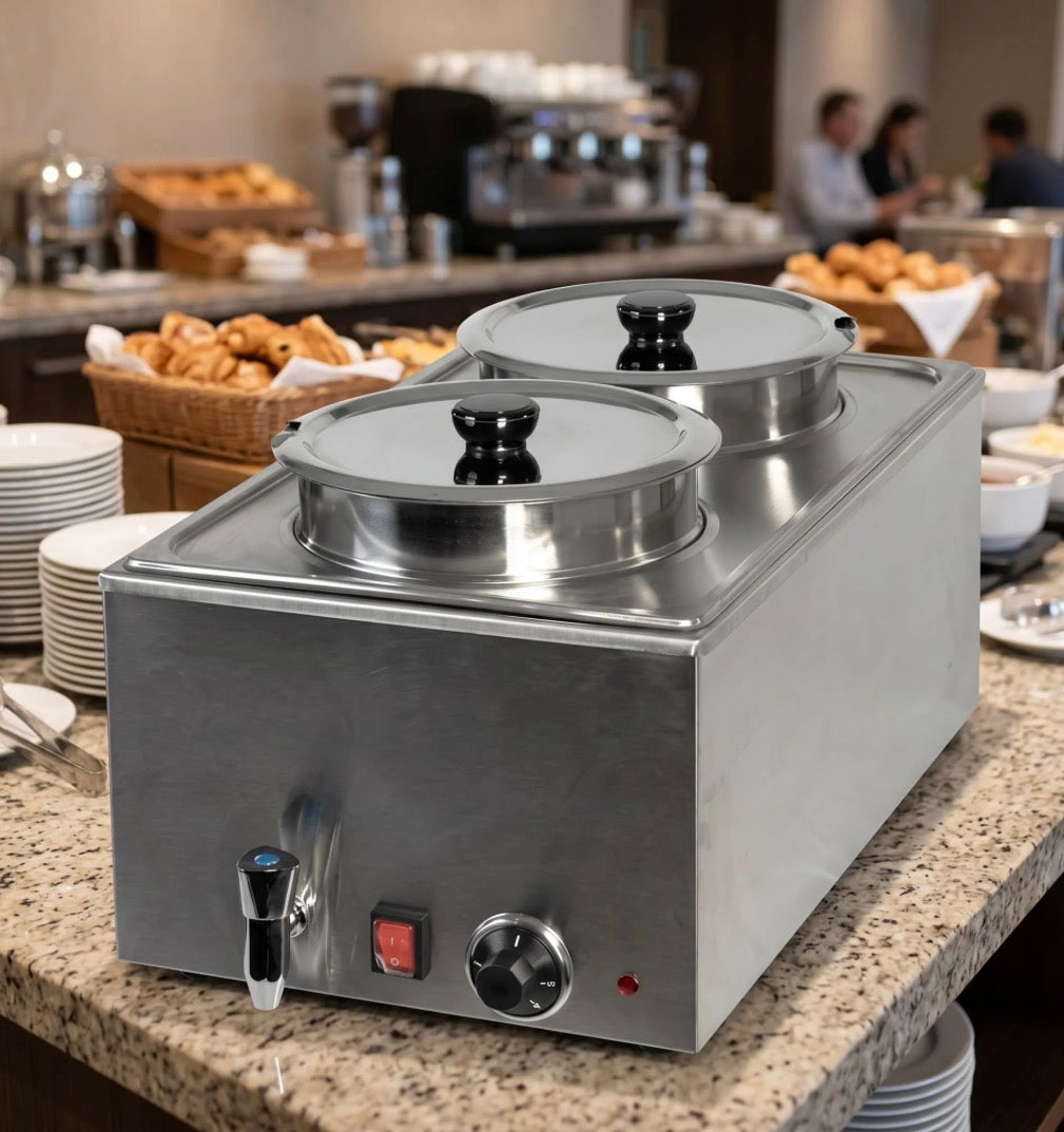 Quattro Twin Pot Round Bain Marie – Drain Tap