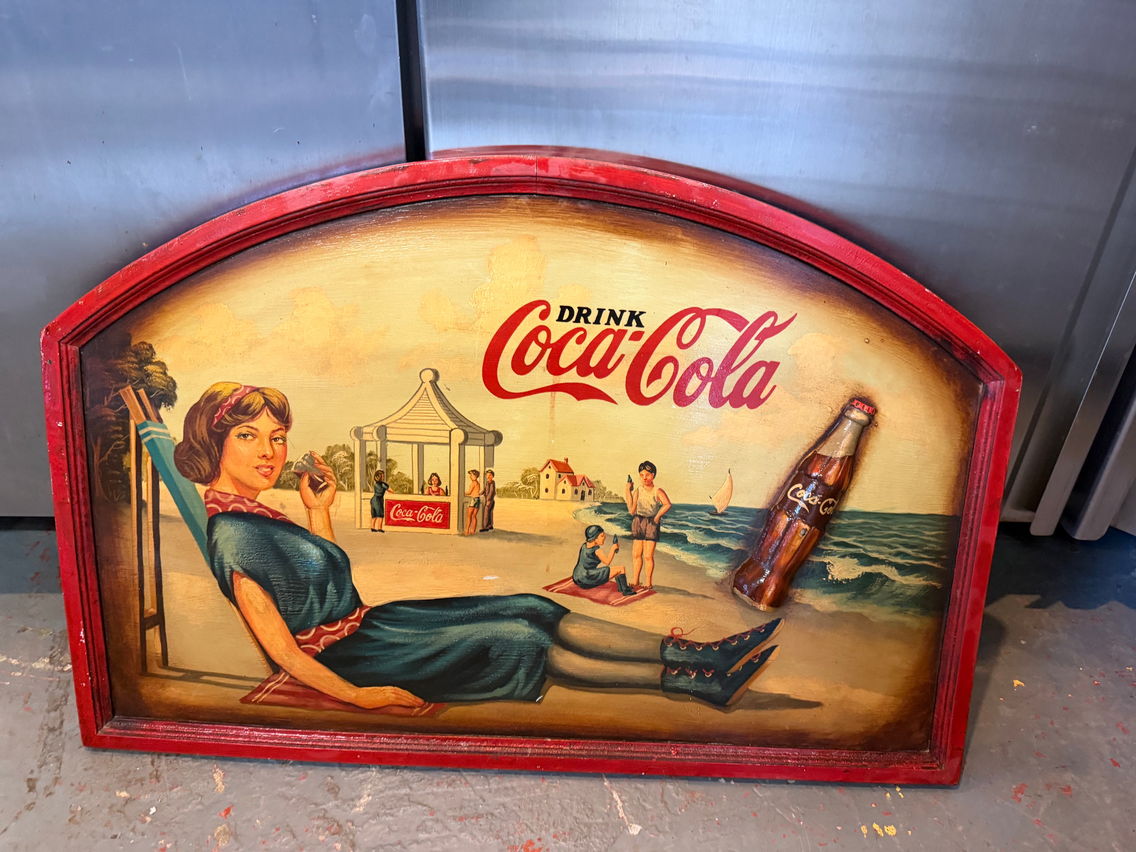 Large vintage wooden Coca-Cola Sign
