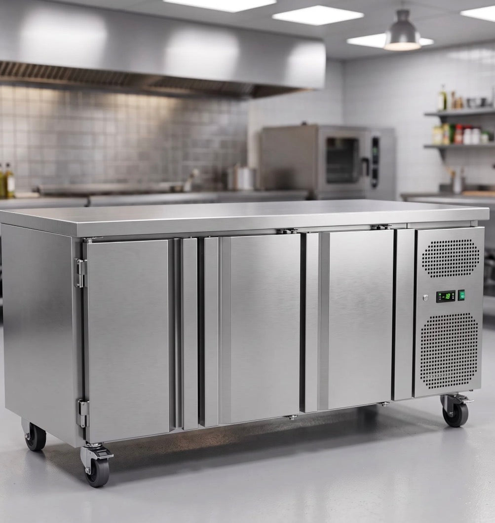 Contender 3 Door Freezer Prep Counter – 700mm Deep with Castors