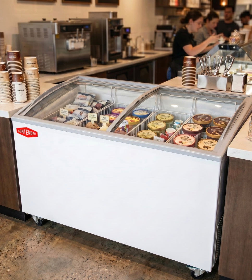 Contender 290L Ice Cream Freezer – Curved Sliding Glass Lid