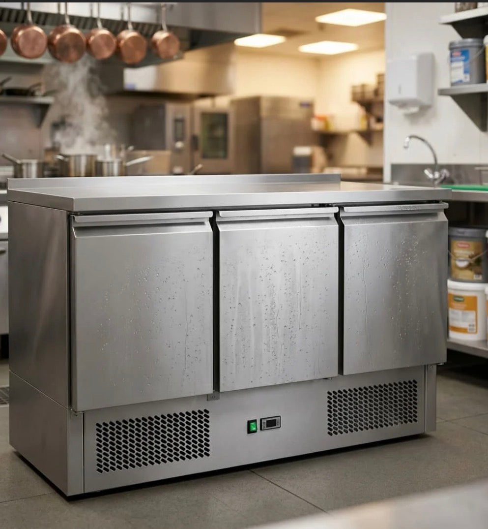Contender 3 Door Refrigerated Prep Counter (Stainless Steel Top) – Efficient Food Prep & Chilled Storage