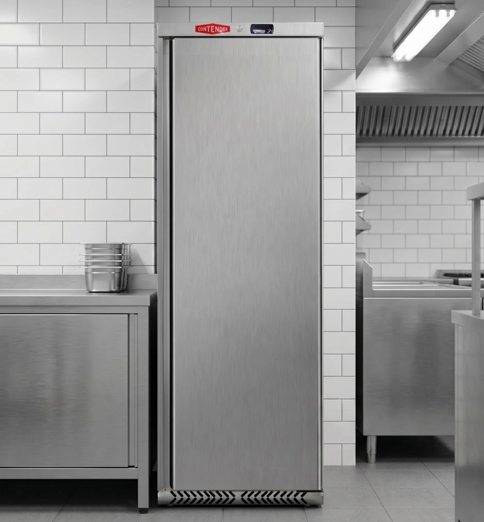 Contender Stainless Steel Single Door Upright Fridge | 400L, Ventilated – Durable Chilled Storage