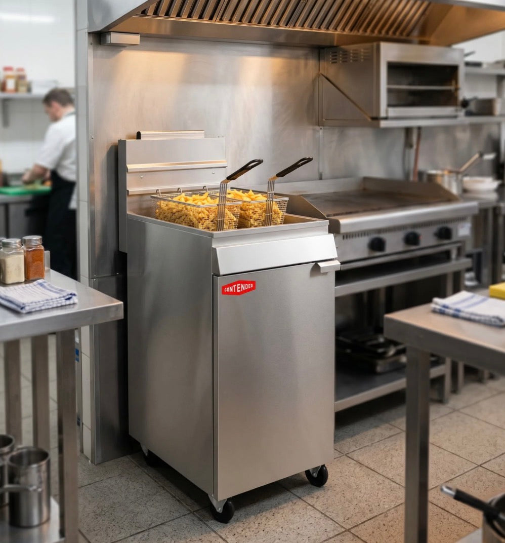 Contender 24L Single Tank Gas Fryer – Twin Basket Floor Standing Commercial Fryer