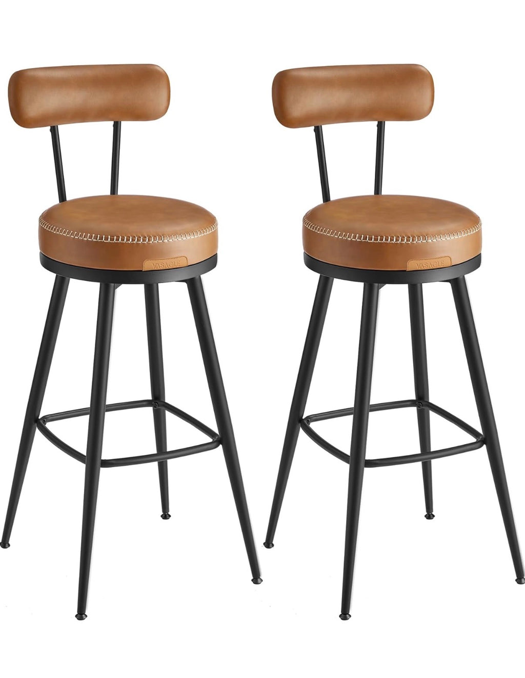 Brown leather swivel high bar stools