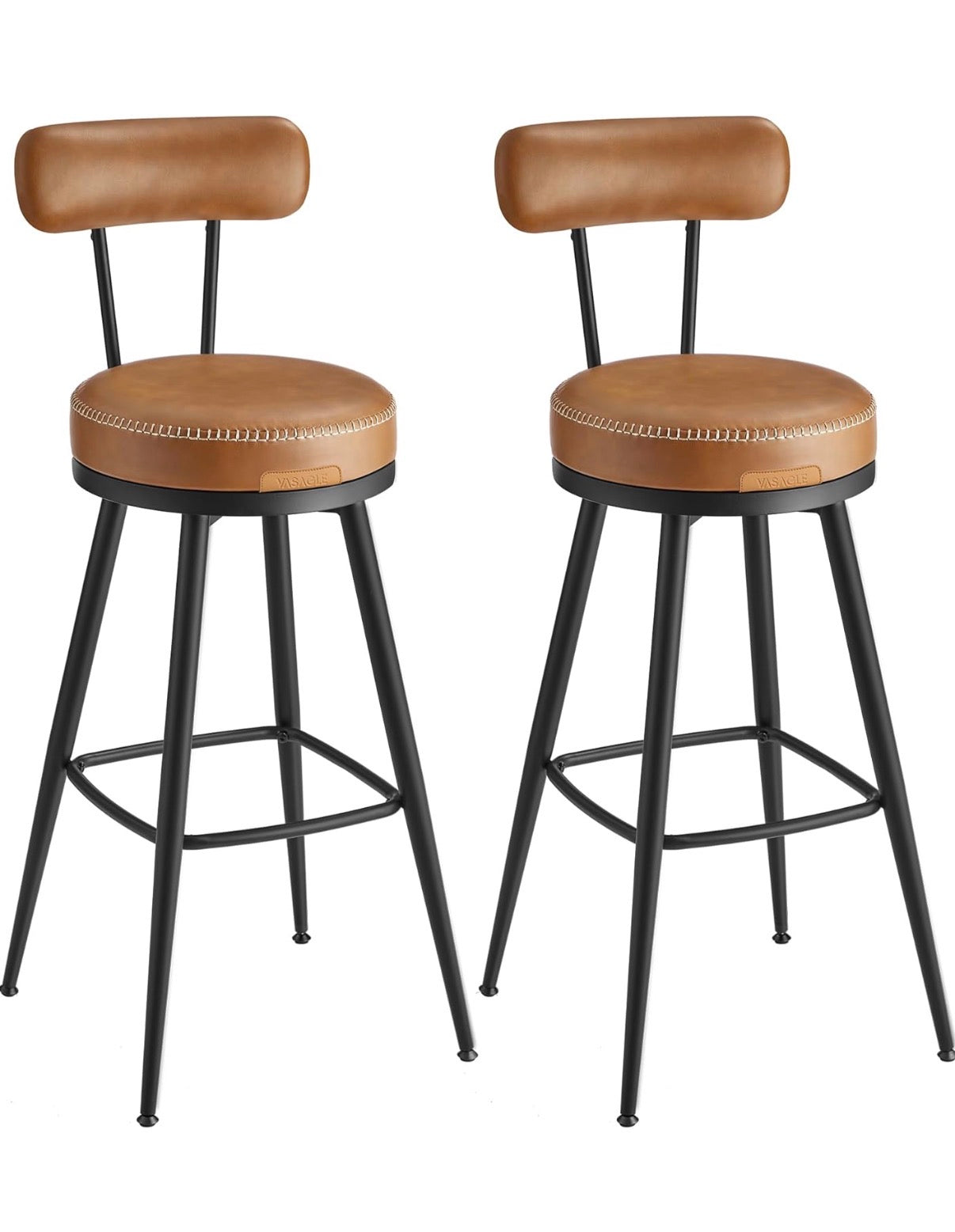 Brown leather swivel high bar stools
