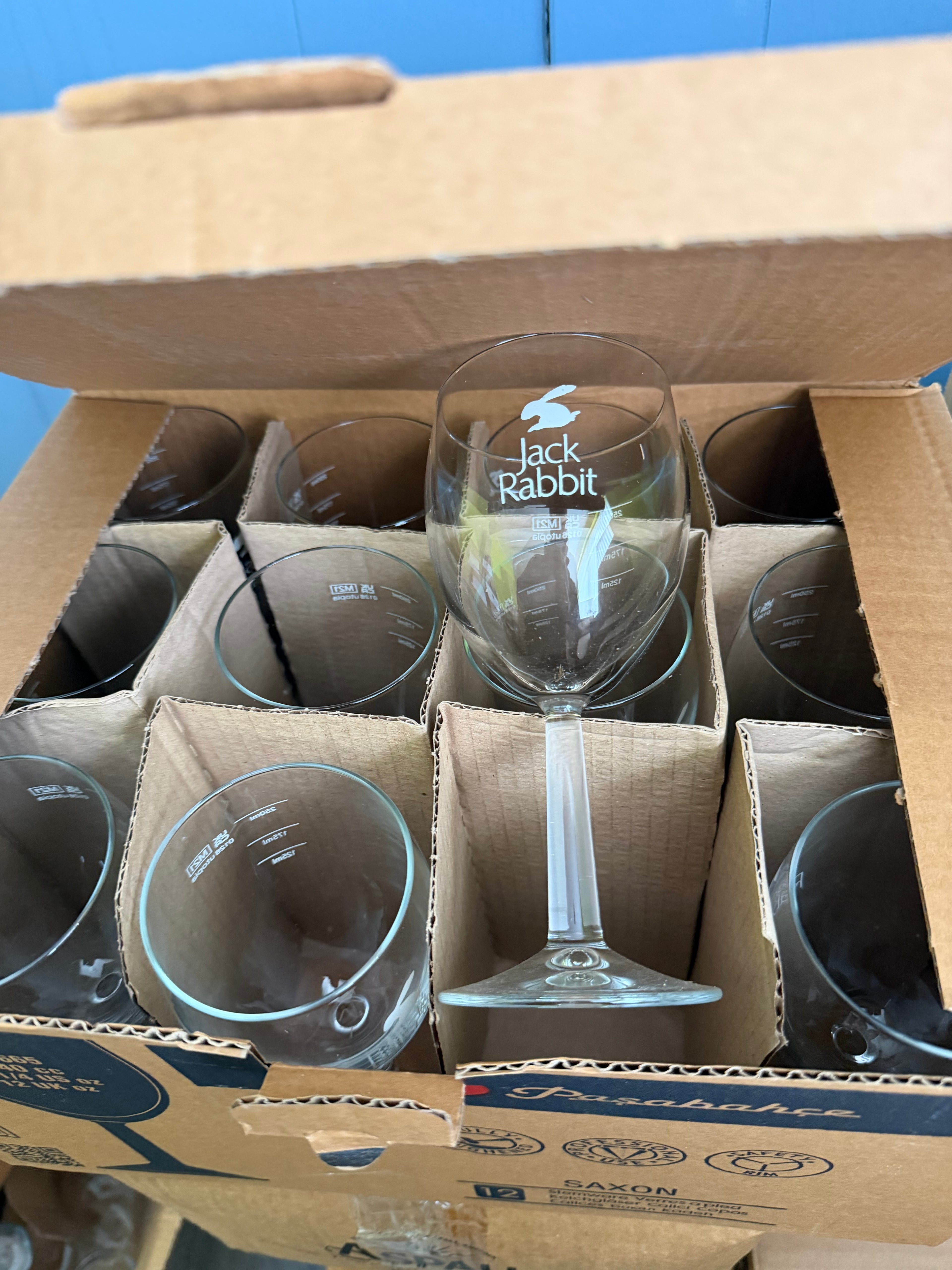 Box of 12 Jack Rabbit wine glasses