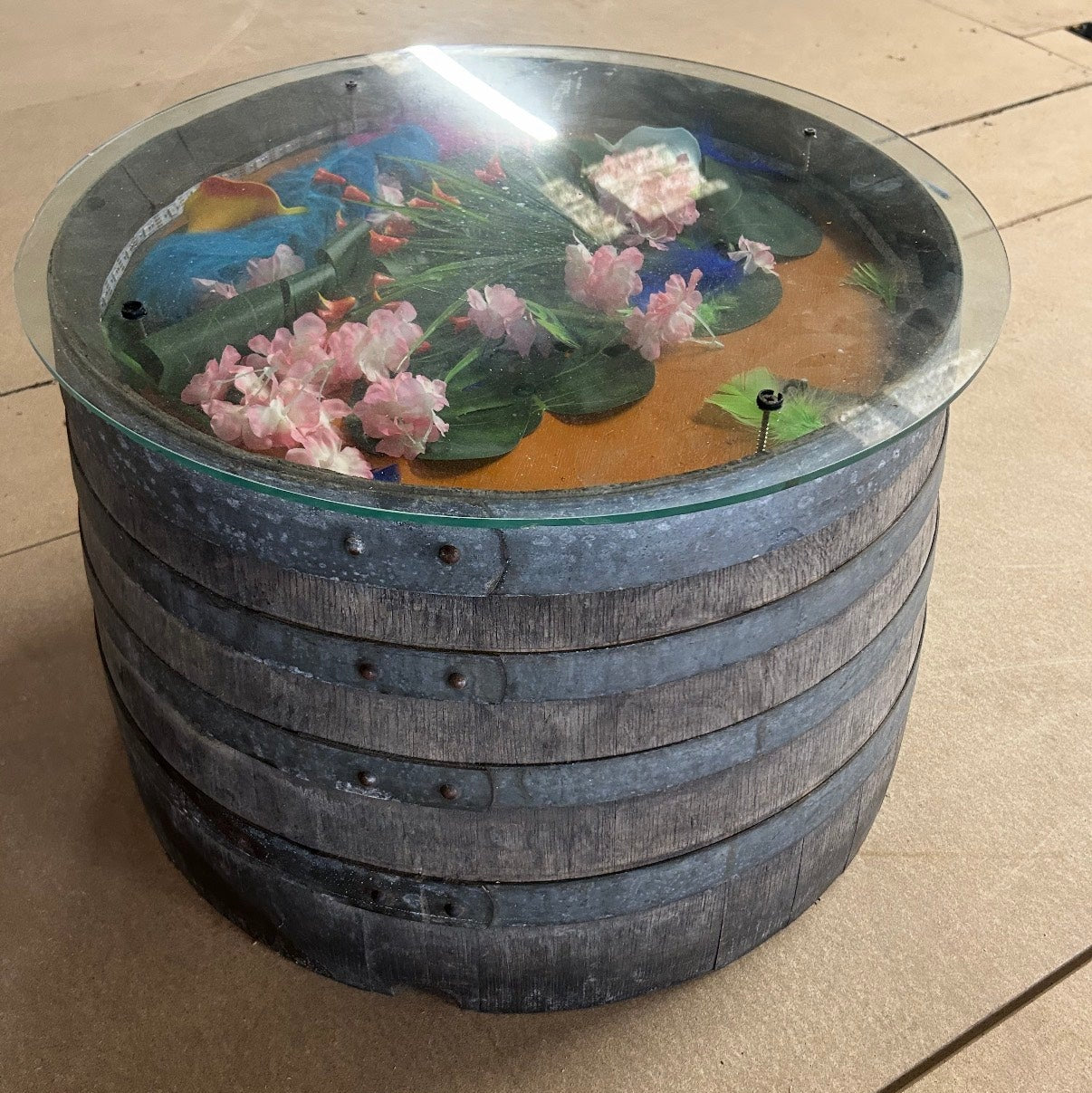 Half Barrel Table Display