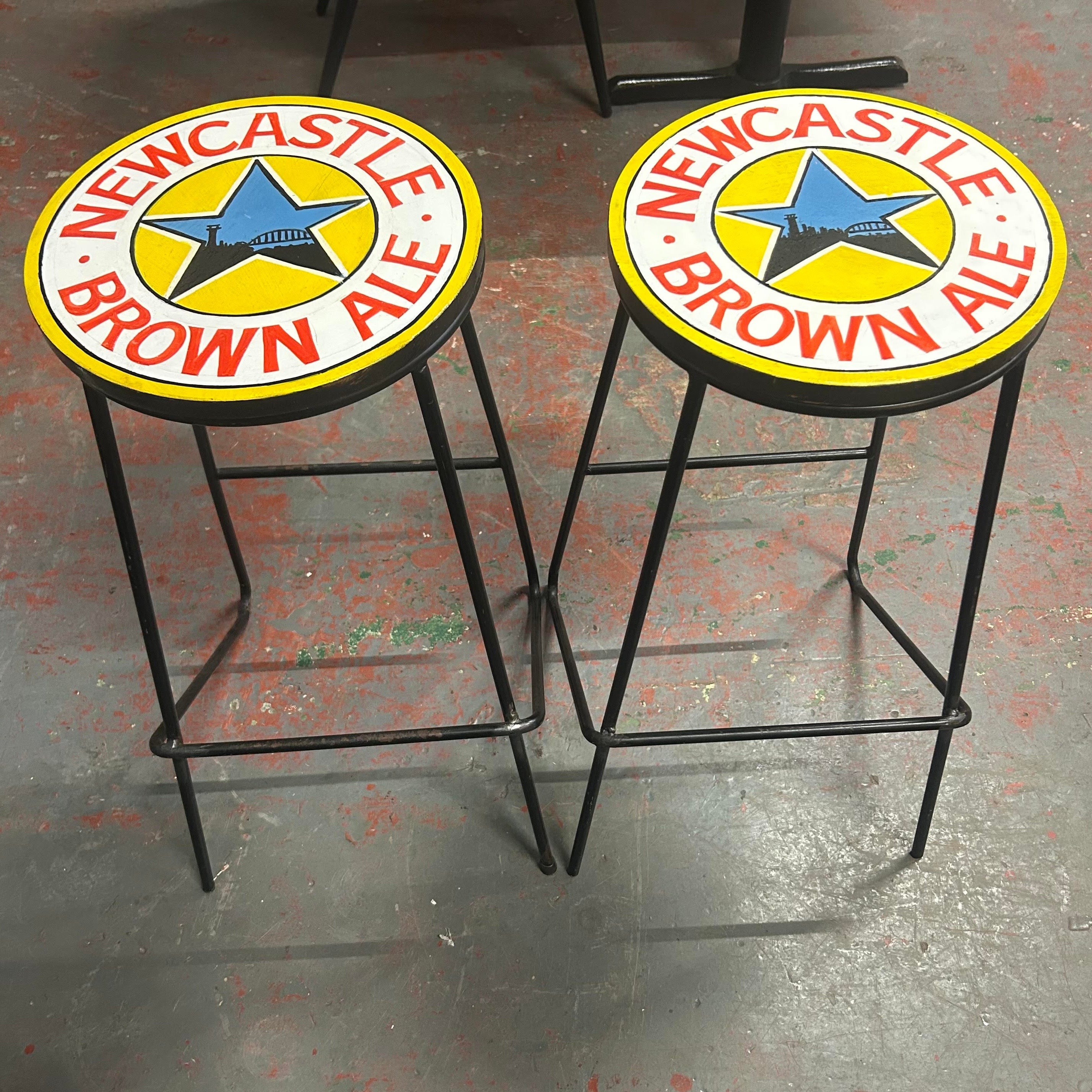 Hand Painted Brown Ale Stools x2